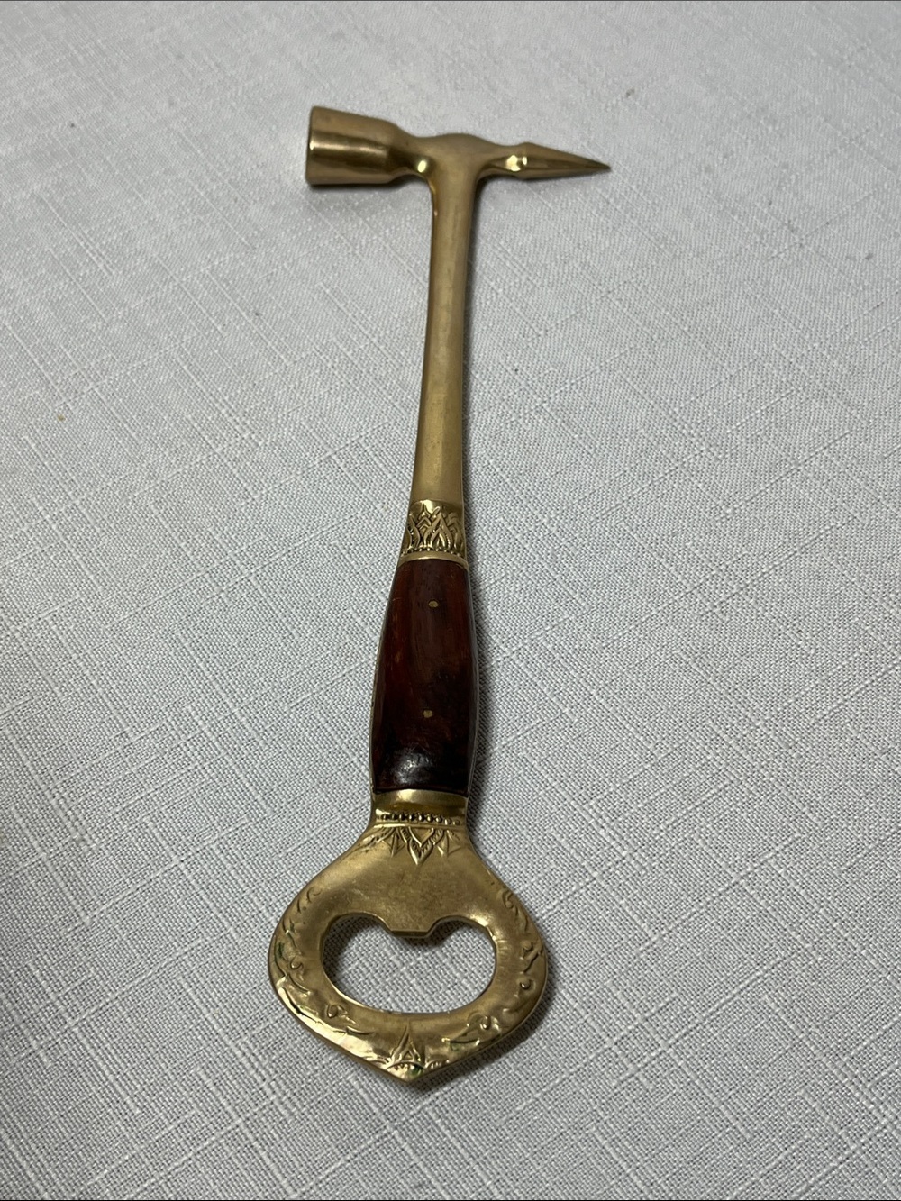 Vintage Brass Hammer & Bottle Opener with Wood Handle